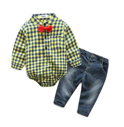 New red plaid shirts jeans baby boys clothes baby clothing set
