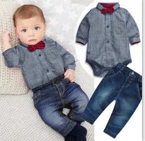 New red plaid shirts jeans baby boys clothes baby clothing set