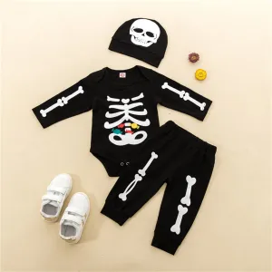 Newborn Infant Unisex Halloween Costumes 2022 Long Sleeve Skeleton Romper   Pants