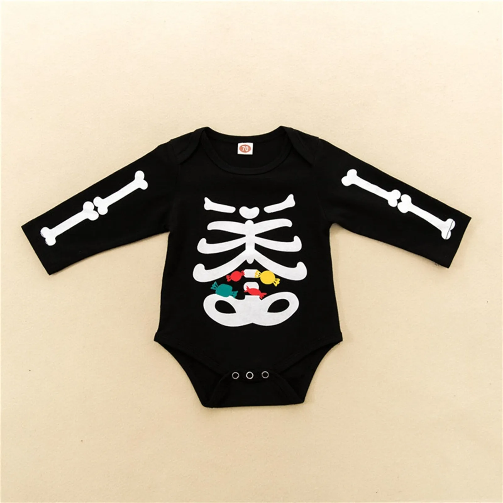 Newborn Infant Unisex Halloween Costumes 2022 Long Sleeve Skeleton Romper   Pants