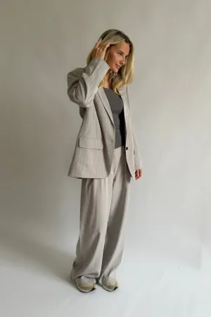 NMVera Oversized Blazer - Lysegrå Hvid Stribet