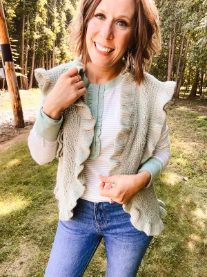 Off White   Sage Stripe Ruffle Henley Top