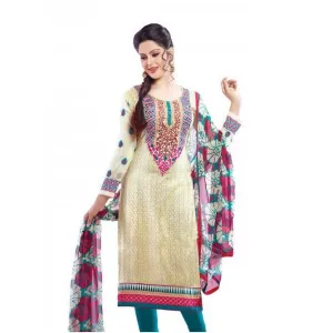 Off White Semi Stitched Salwar Kameez Set