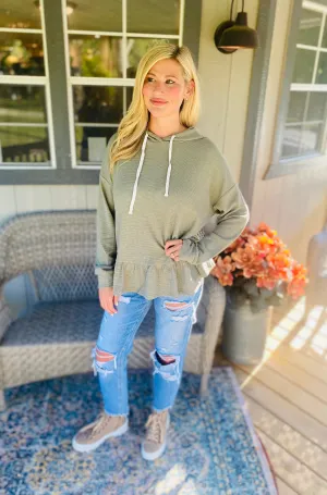 Olive Waffle Peplum Hoodie