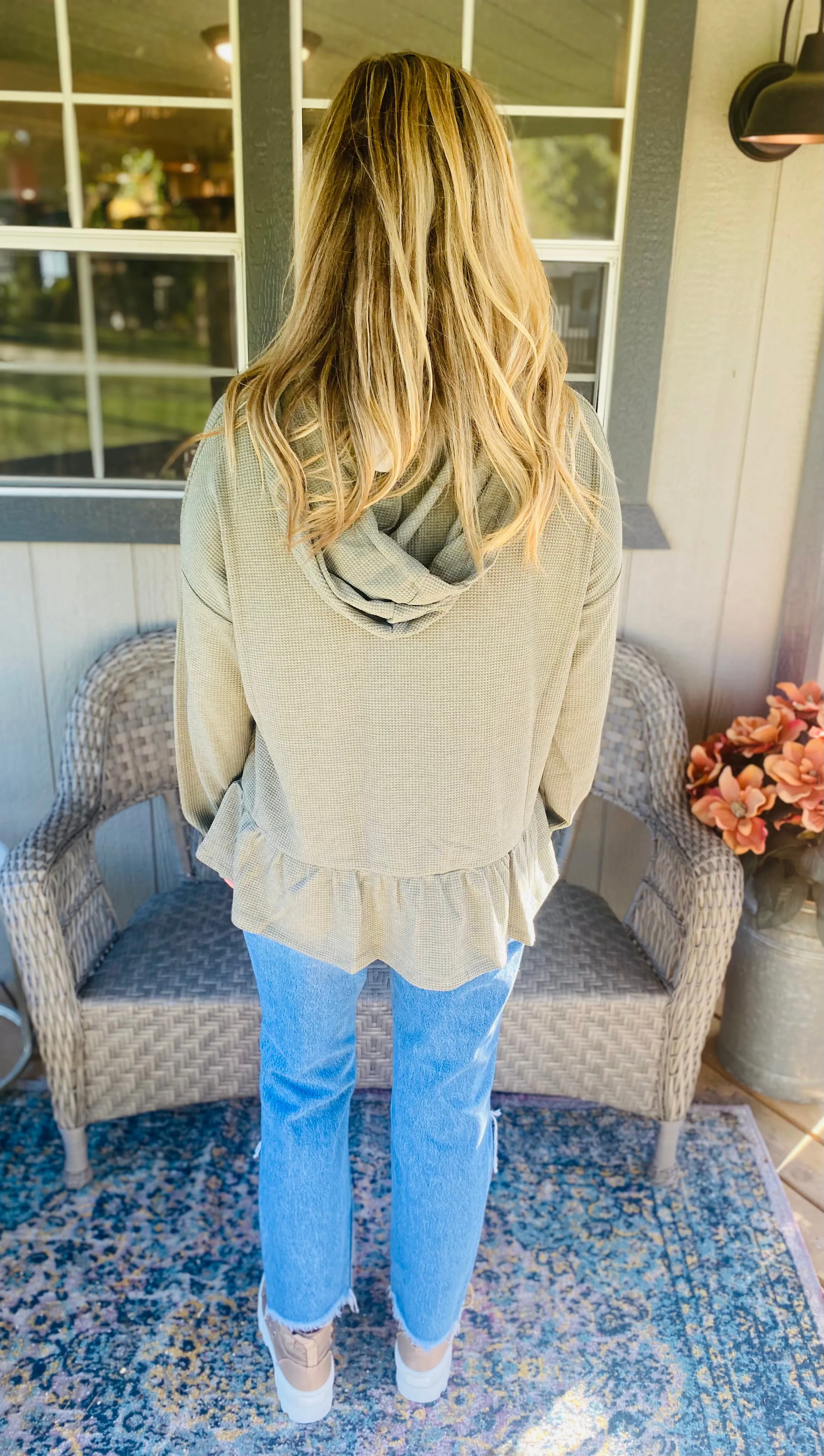 Olive Waffle Peplum Hoodie