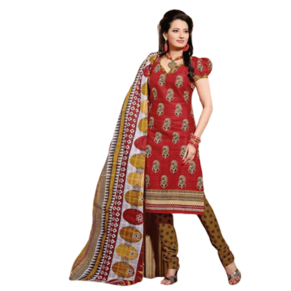 Orange and Yellow Cotton Printed Salwar Kameez Dress Material