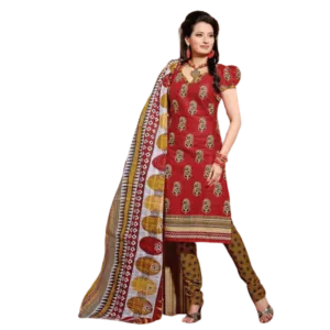 Orange and Yellow Cotton Printed Salwar Kameez Dress Material