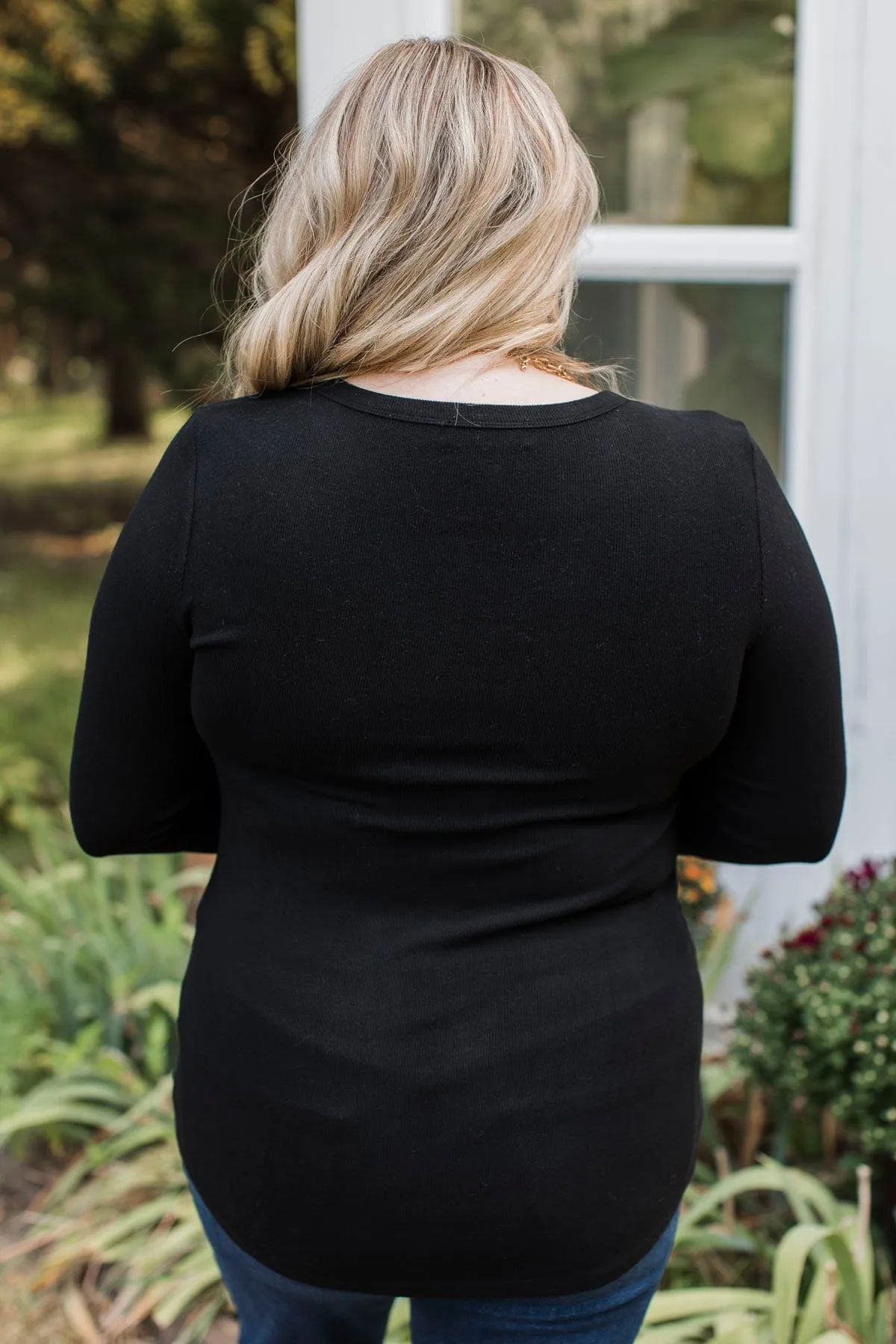 Out Of My Way Henley Top- Black