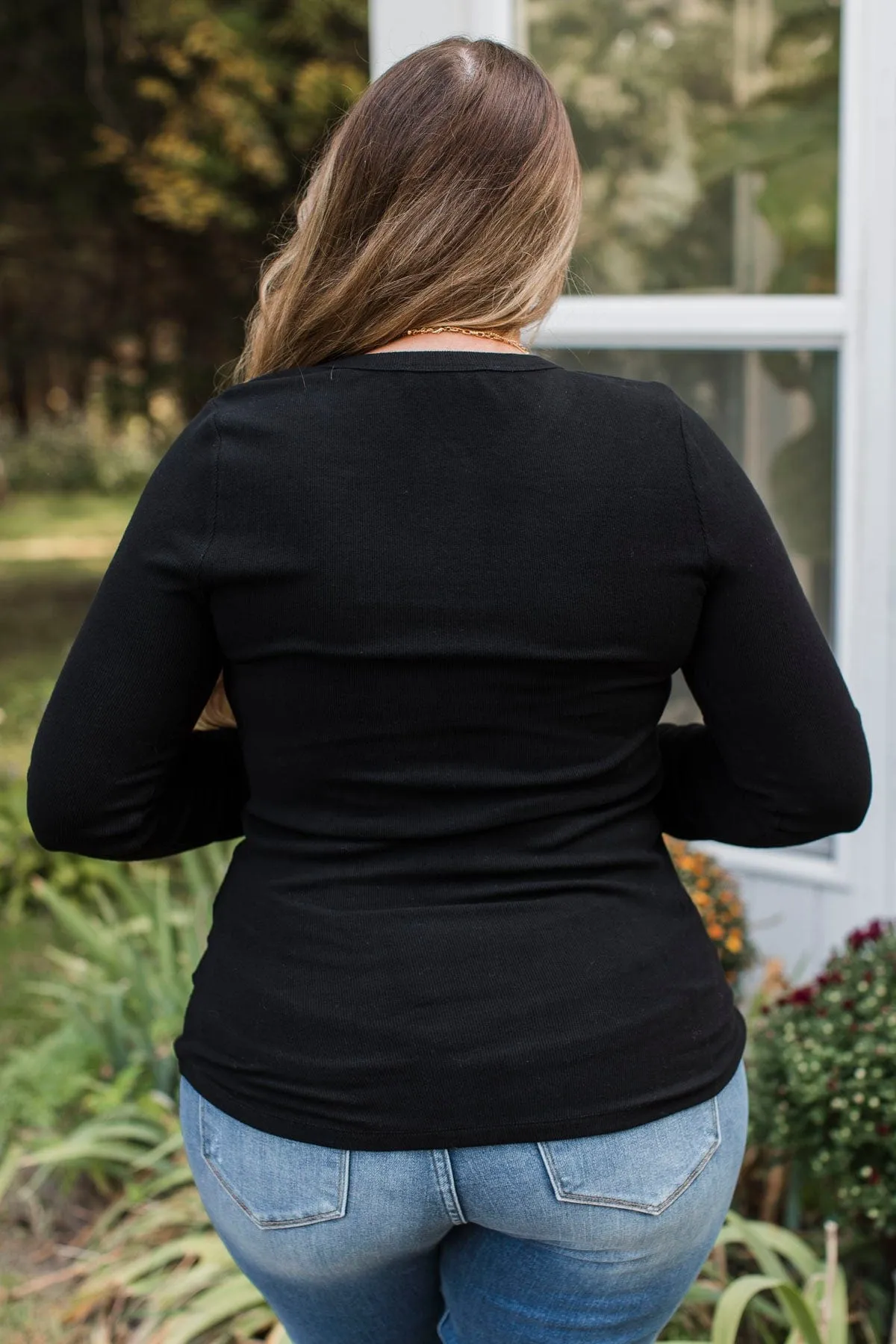 Out Of My Way Henley Top- Black