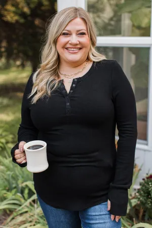 Out Of My Way Henley Top- Black