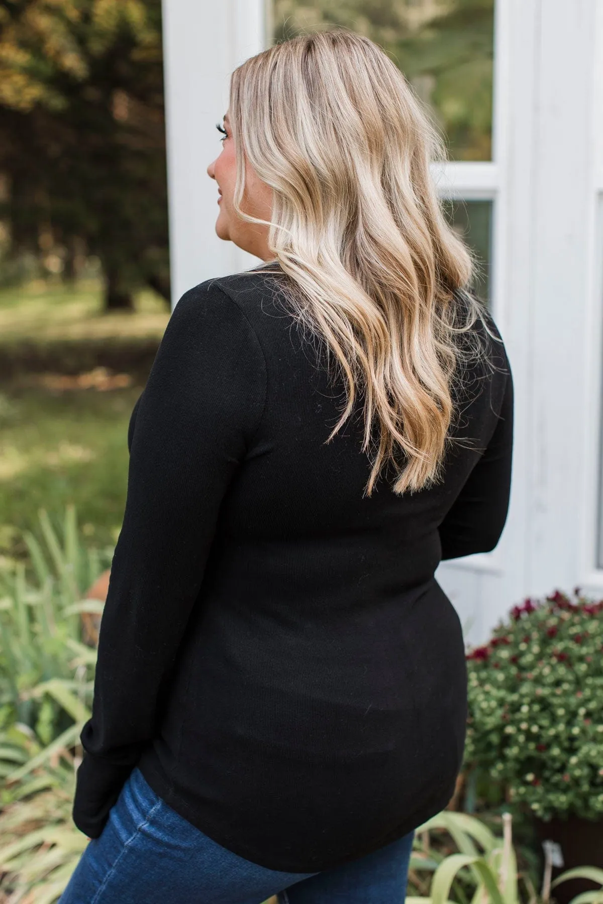 Out Of My Way Henley Top- Black