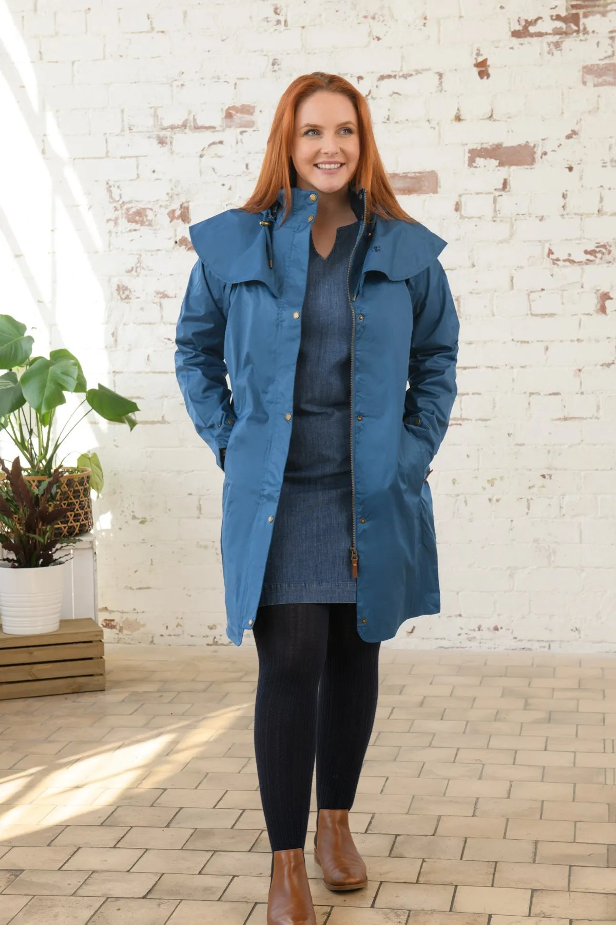 Outrider Womens 3/4 Length Waterproof Raincoat - Deep Sea