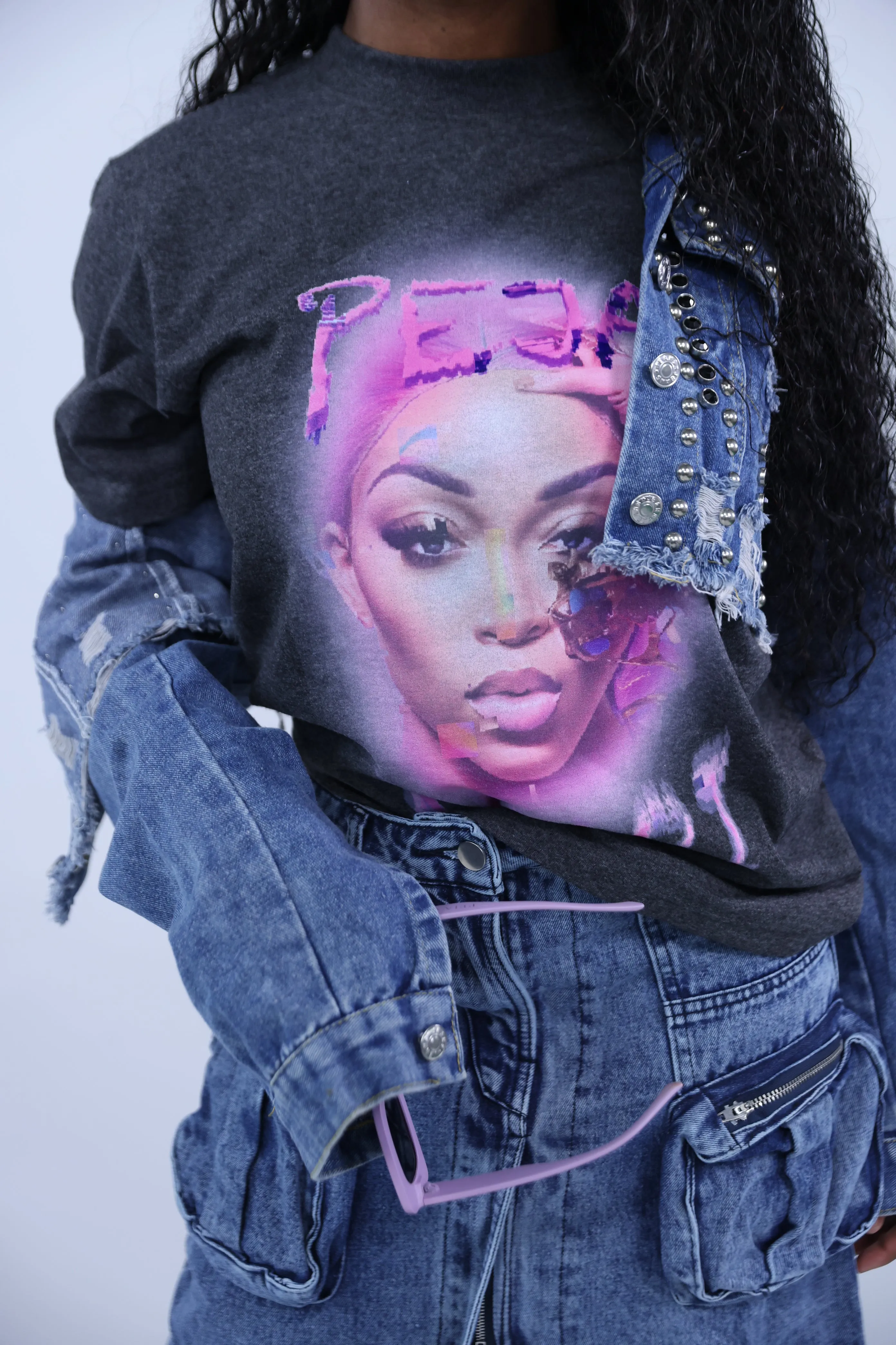 P&A Purple And Gray Oversized Graphic Tee