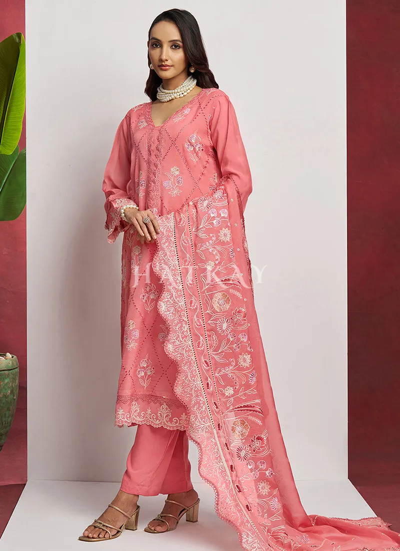 Peach Chikankari Embroidery Salwar Suit