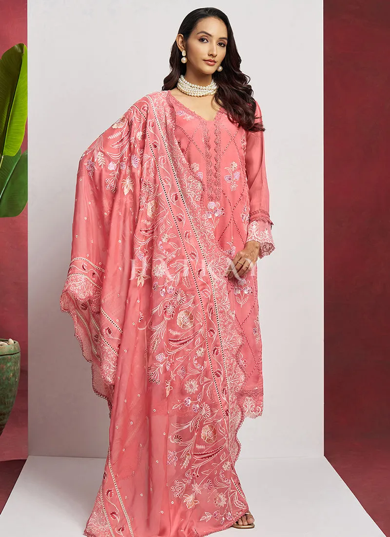 Peach Chikankari Embroidery Salwar Suit
