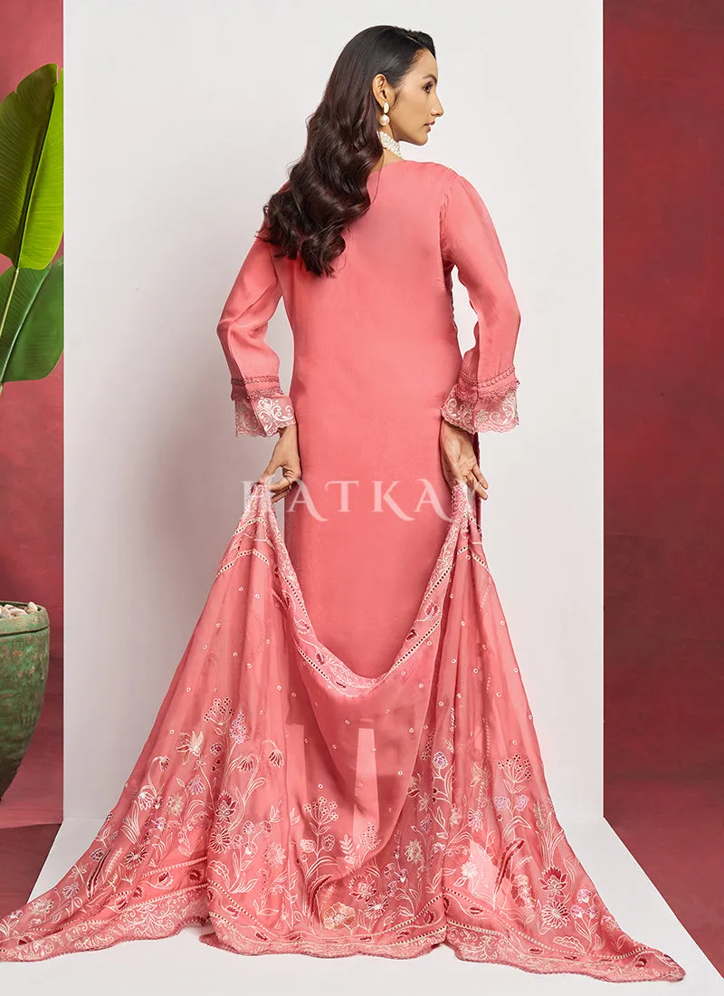 Peach Chikankari Embroidery Salwar Suit
