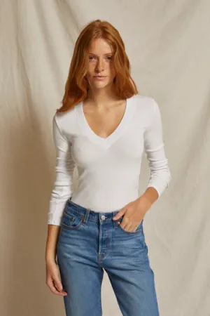 PerfectWhiteTee-V NECK RIB LS-WHITE