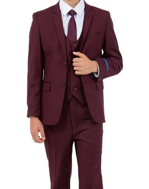 Perry Ellis Portfolio Solid 5 Piece Boy's Suit - Burgundy