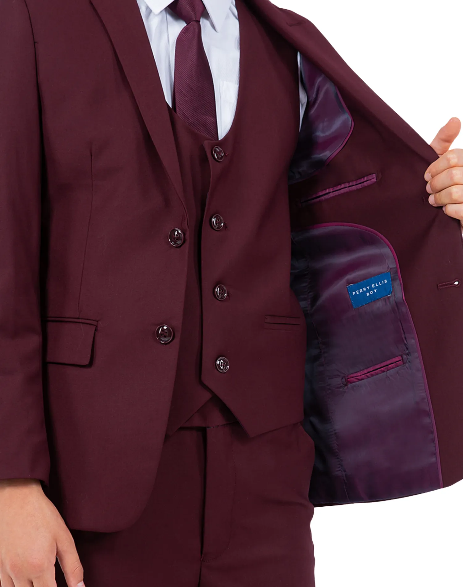 Perry Ellis Portfolio Solid 5 Piece Boy's Suit - Burgundy