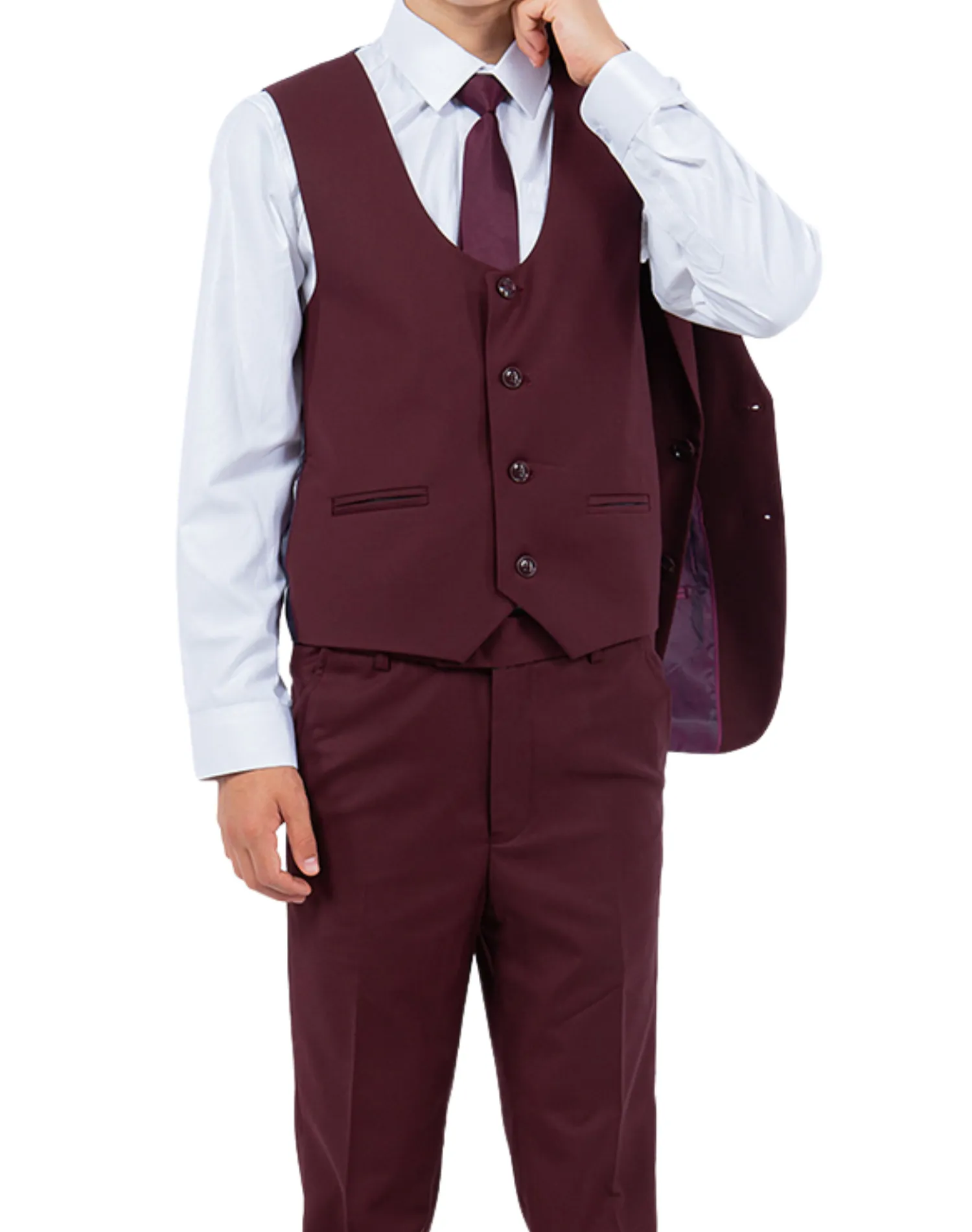 Perry Ellis Portfolio Solid 5 Piece Boy's Suit - Burgundy