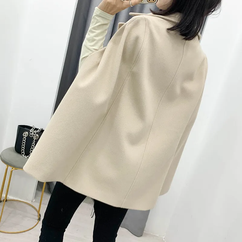 Pile Collar Elegant Button Shawl Cape Outerwear