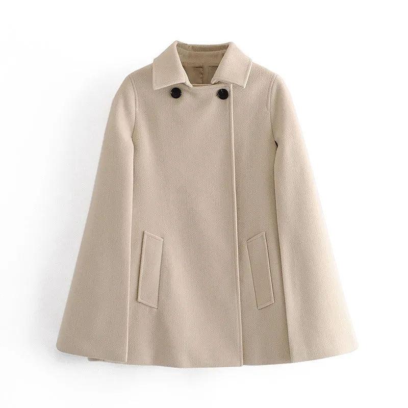 Pile Collar Elegant Button Shawl Cape Outerwear