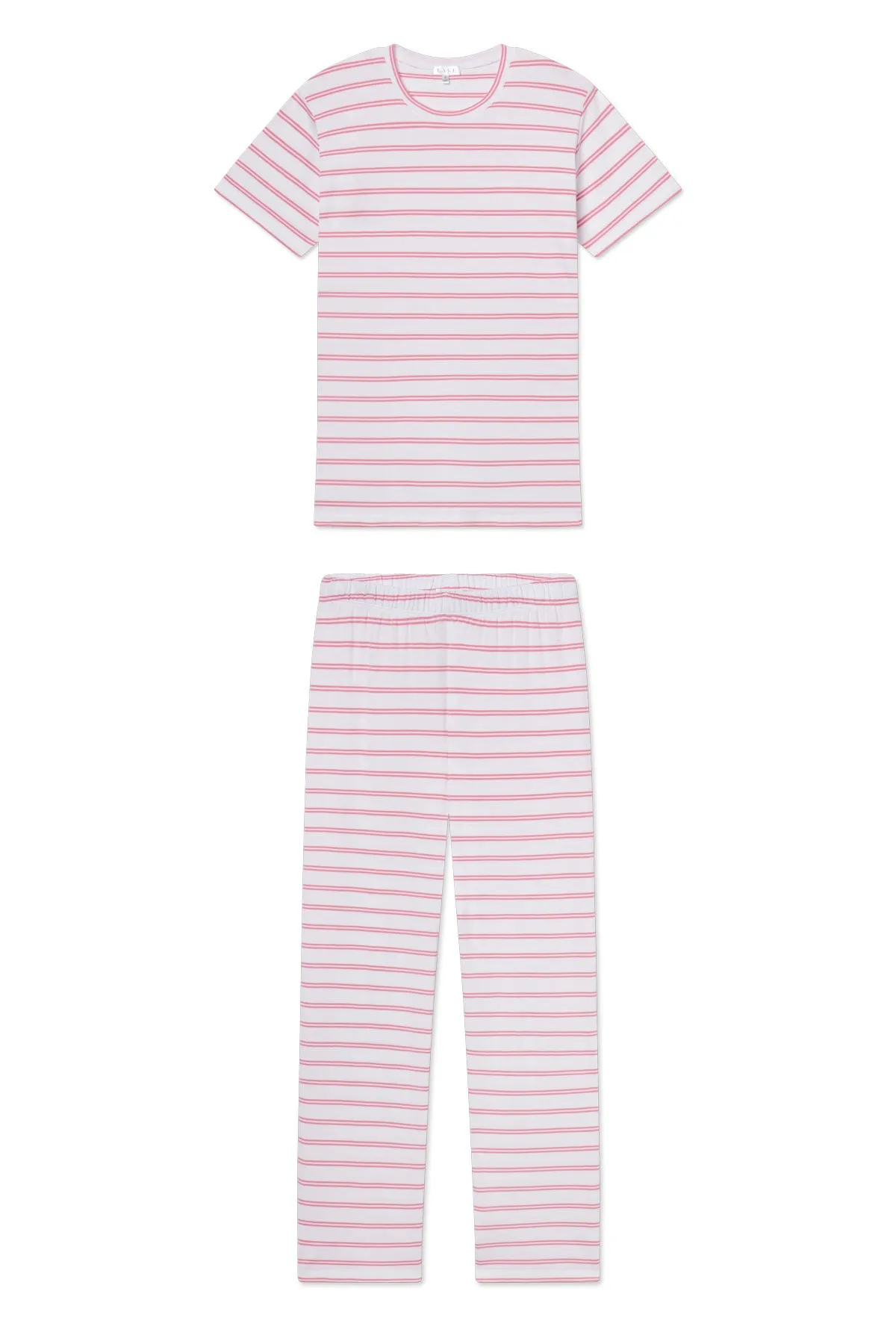 Pima Crew Short-Long Set in Sunkissed Coral Tidal Stripe