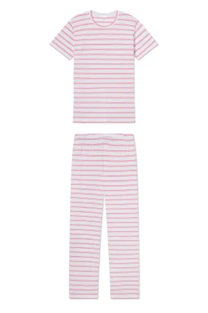 Pima Crew Short-Long Set in Sunkissed Coral Tidal Stripe