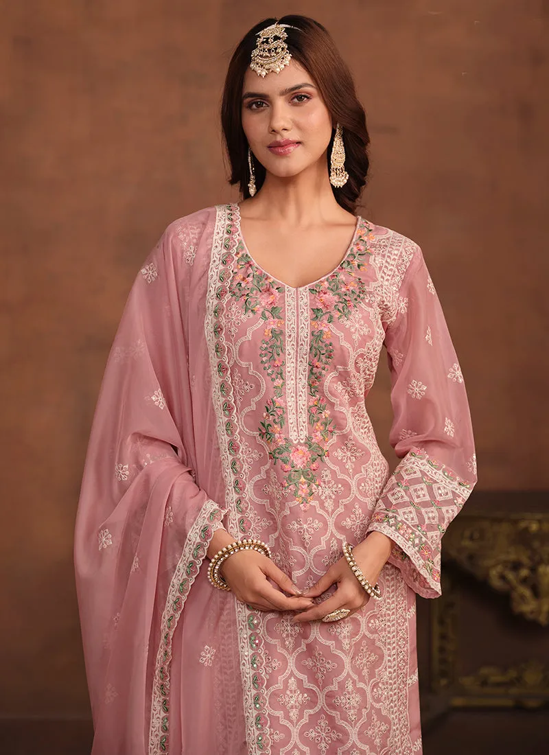 Pink Embroidery Straight Suit