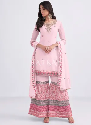 Pink Sequence Embroidery Traditional Gharara Style Suit
