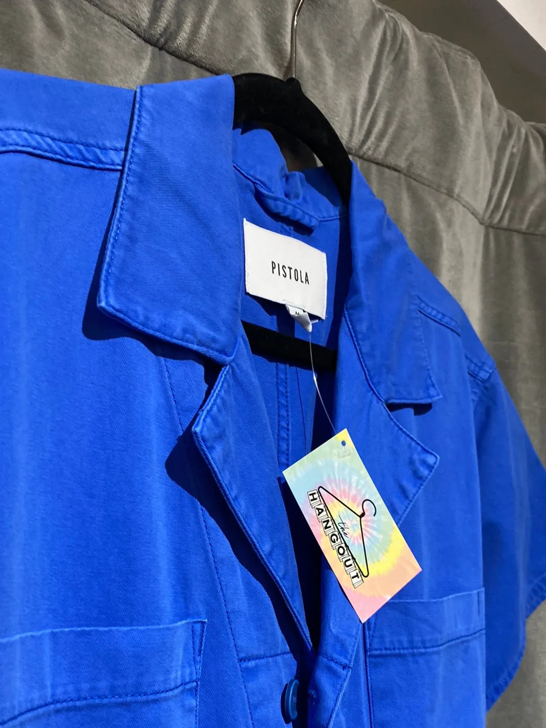 PISTOLA Blue Collared Short Sleeve Pants Jumpsuit