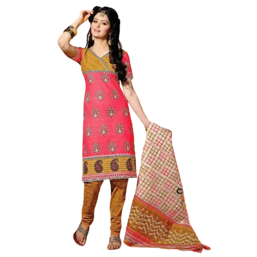 Pitch and Light Yellow Cotton printed Salwar Kameez Dress Material