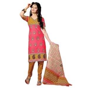 Pitch and Light Yellow Cotton printed Salwar Kameez Dress Material