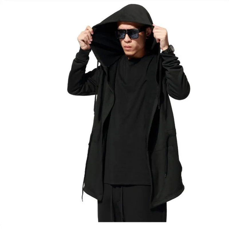 Plain Hooded Men's Cape Cloak Jacket
