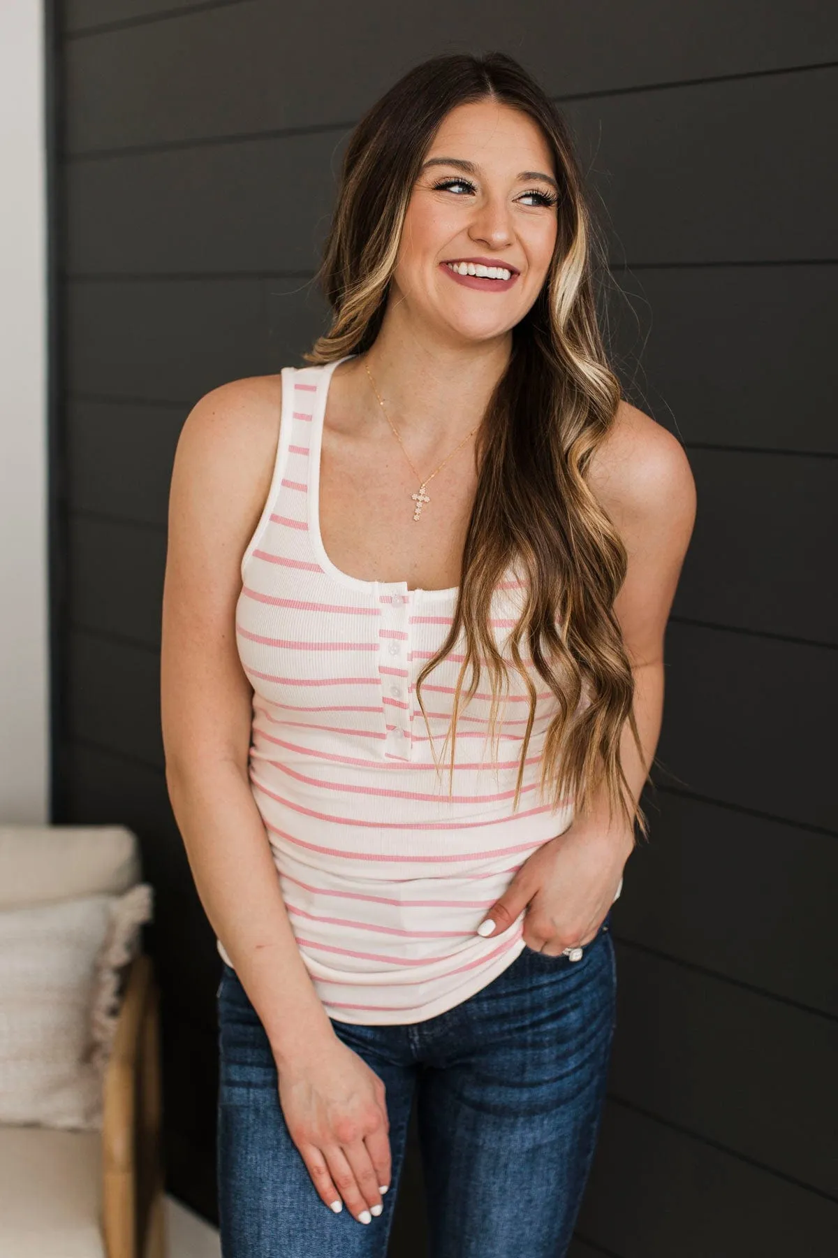 Pleasing Possibilities Striped Tank Top- Ivory & Pink