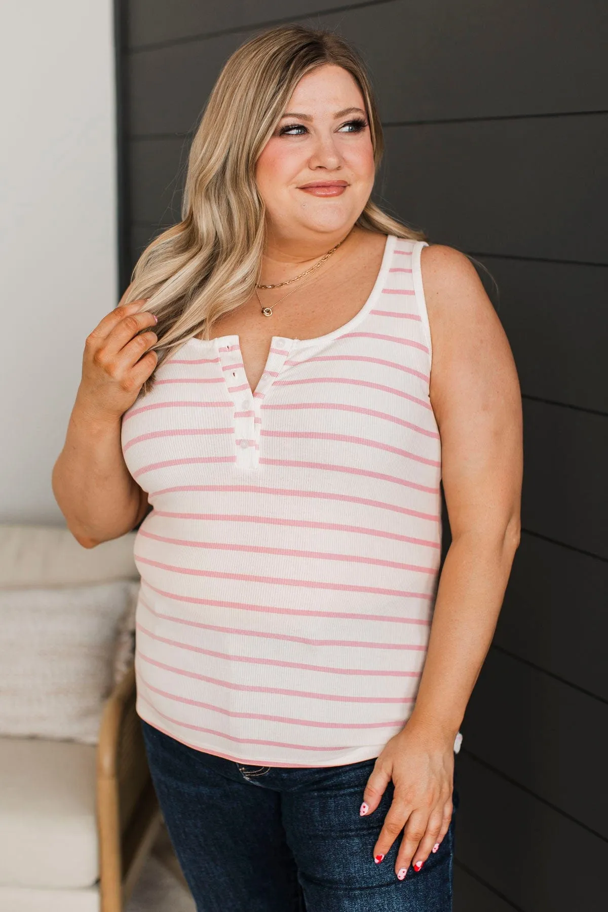 Pleasing Possibilities Striped Tank Top- Ivory & Pink