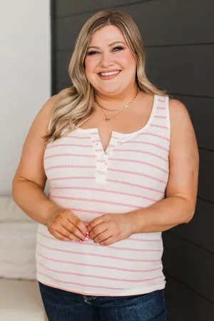 Pleasing Possibilities Striped Tank Top- Ivory & Pink