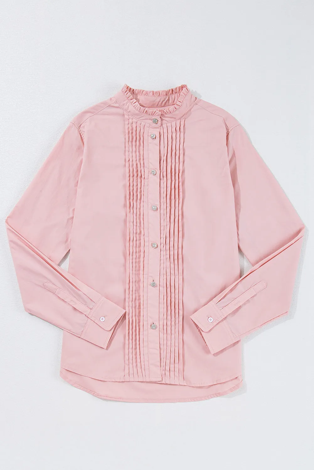 Pleated Button-Up Loose Fit Casual Shirt