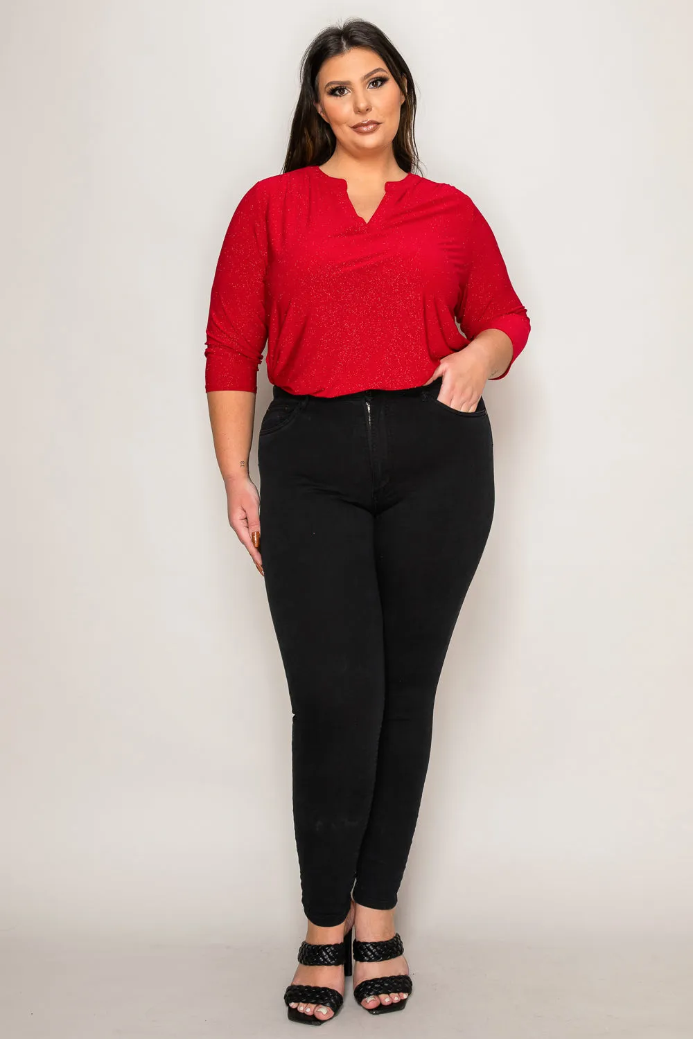 PLUS ITY GLITTER HENLEY SHIRT