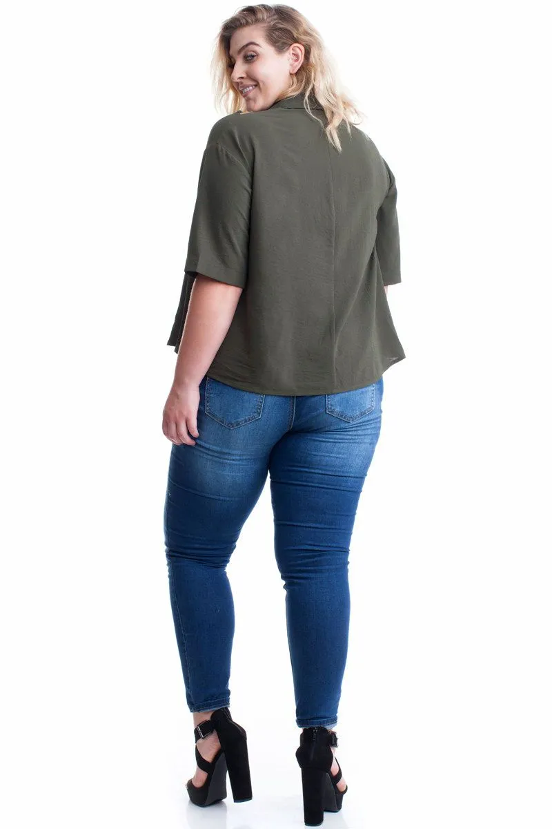 Plus Size Silk Blend Short Sleeved Blouse