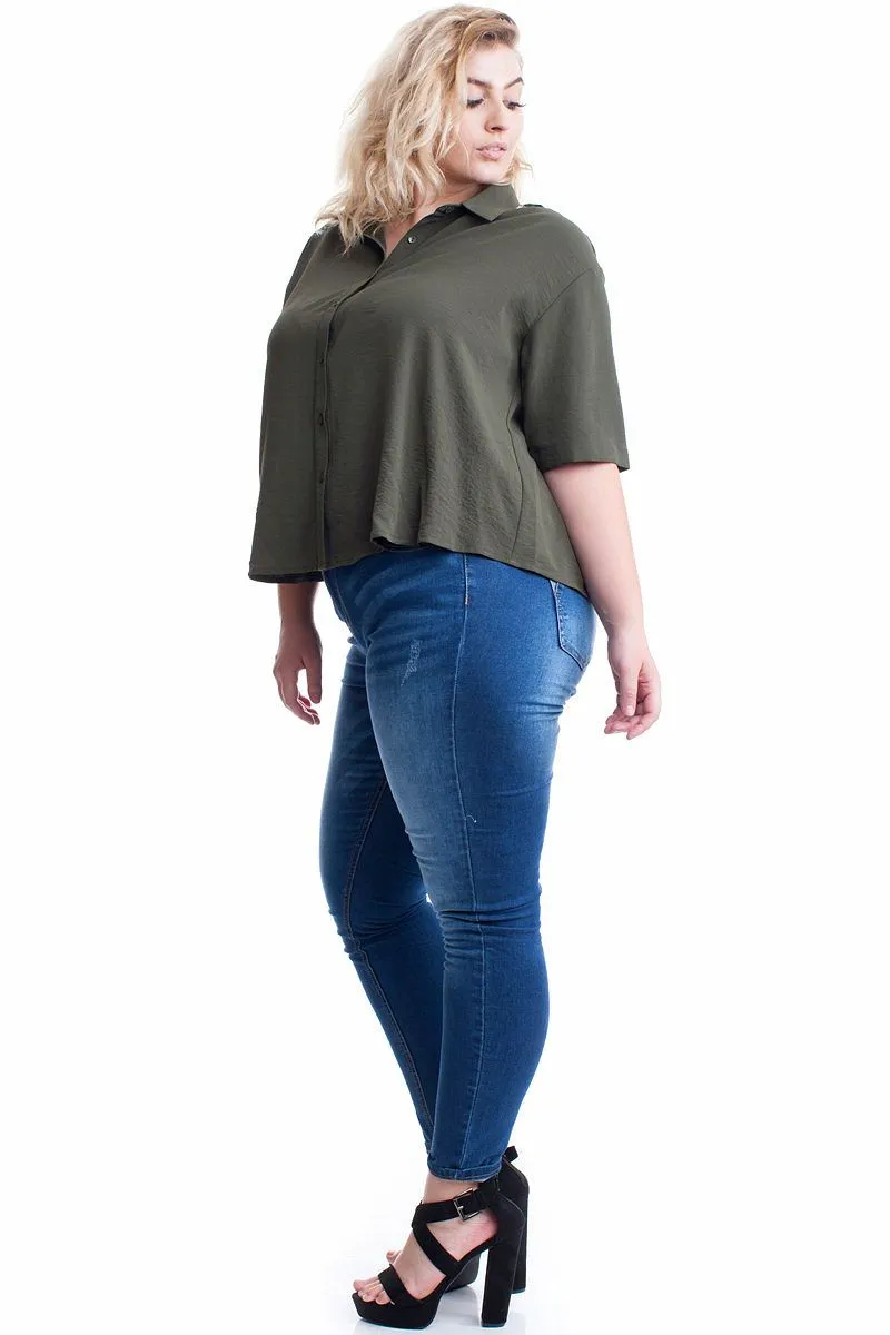 Plus Size Silk Blend Short Sleeved Blouse