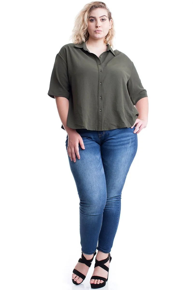 Plus Size Silk Blend Short Sleeved Blouse