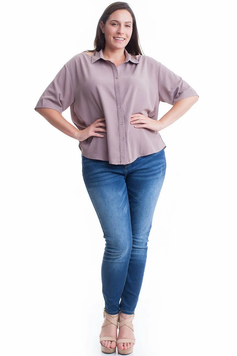Plus Size Silk Blend Short Sleeved Blouse