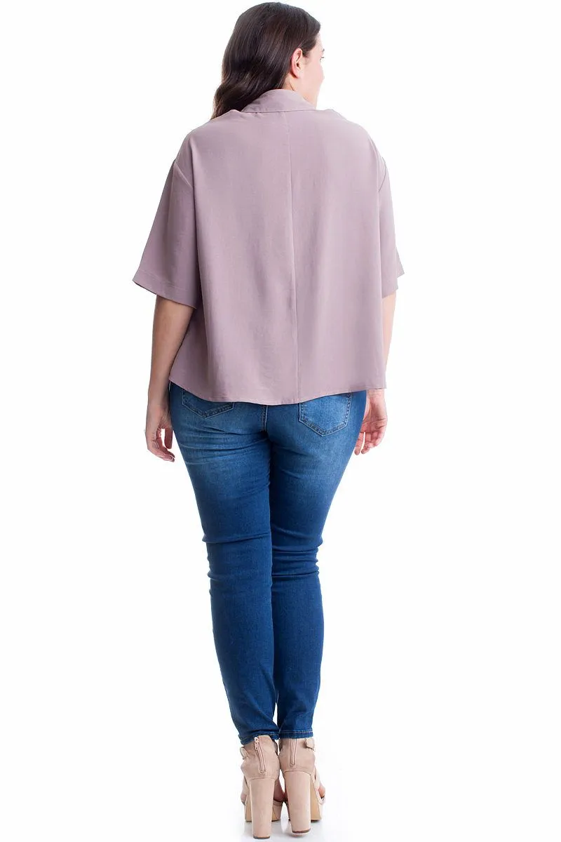 Plus Size Silk Blend Short Sleeved Blouse