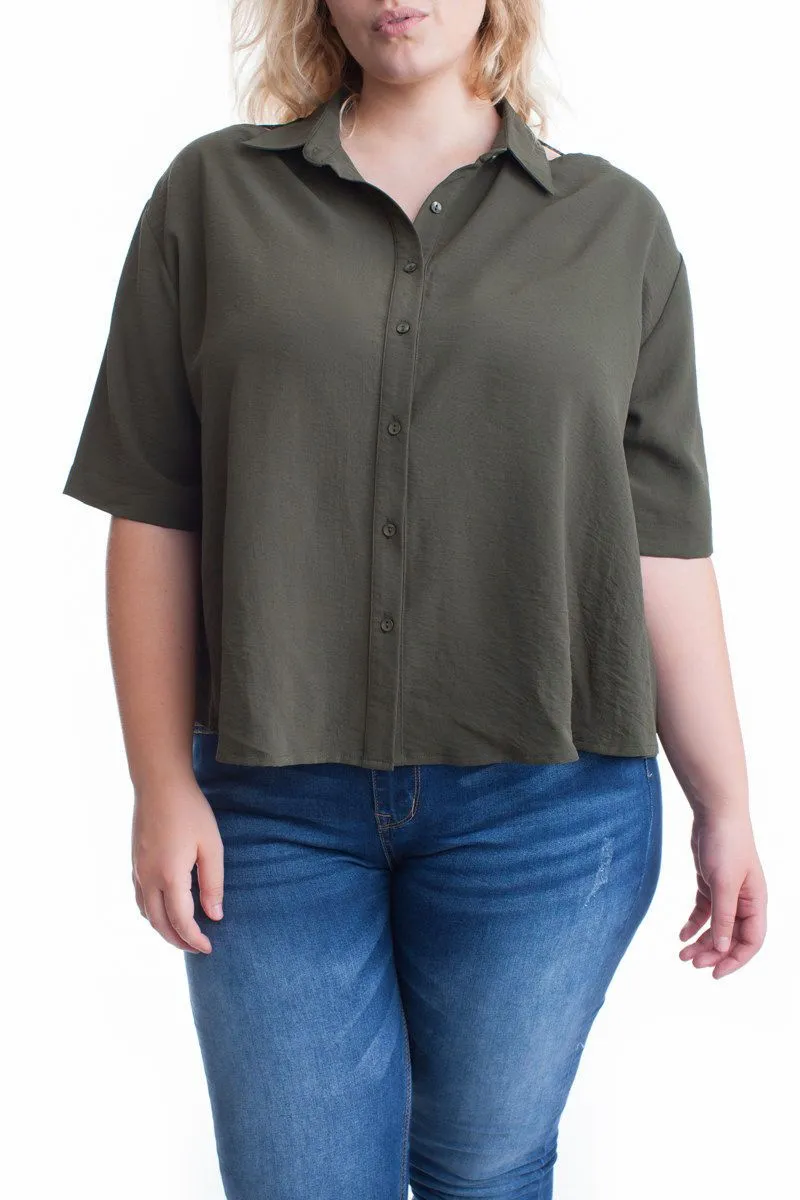 Plus Size Silk Blend Short Sleeved Blouse