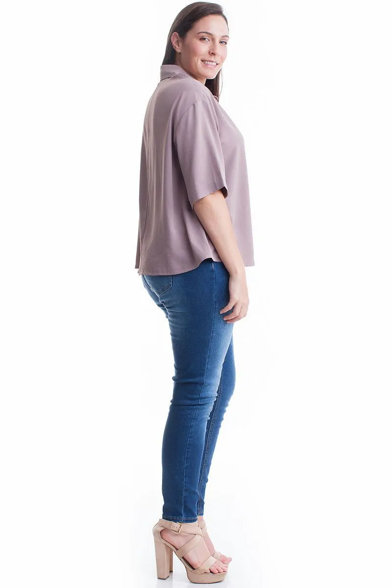 Plus Size Silk Blend Short Sleeved Blouse