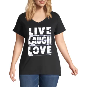 Plus V neck Short Sleeves Graphic T-Shirt-Live Love Laugh