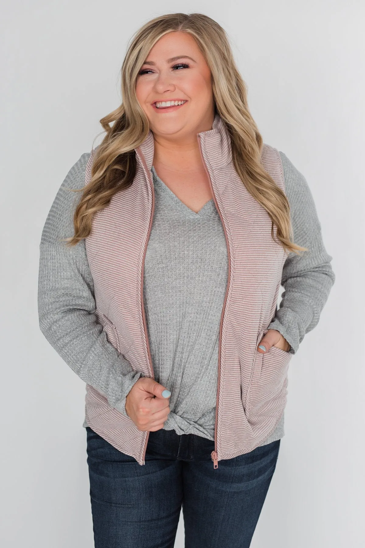 Quilted Pocket Vest- Mauve
