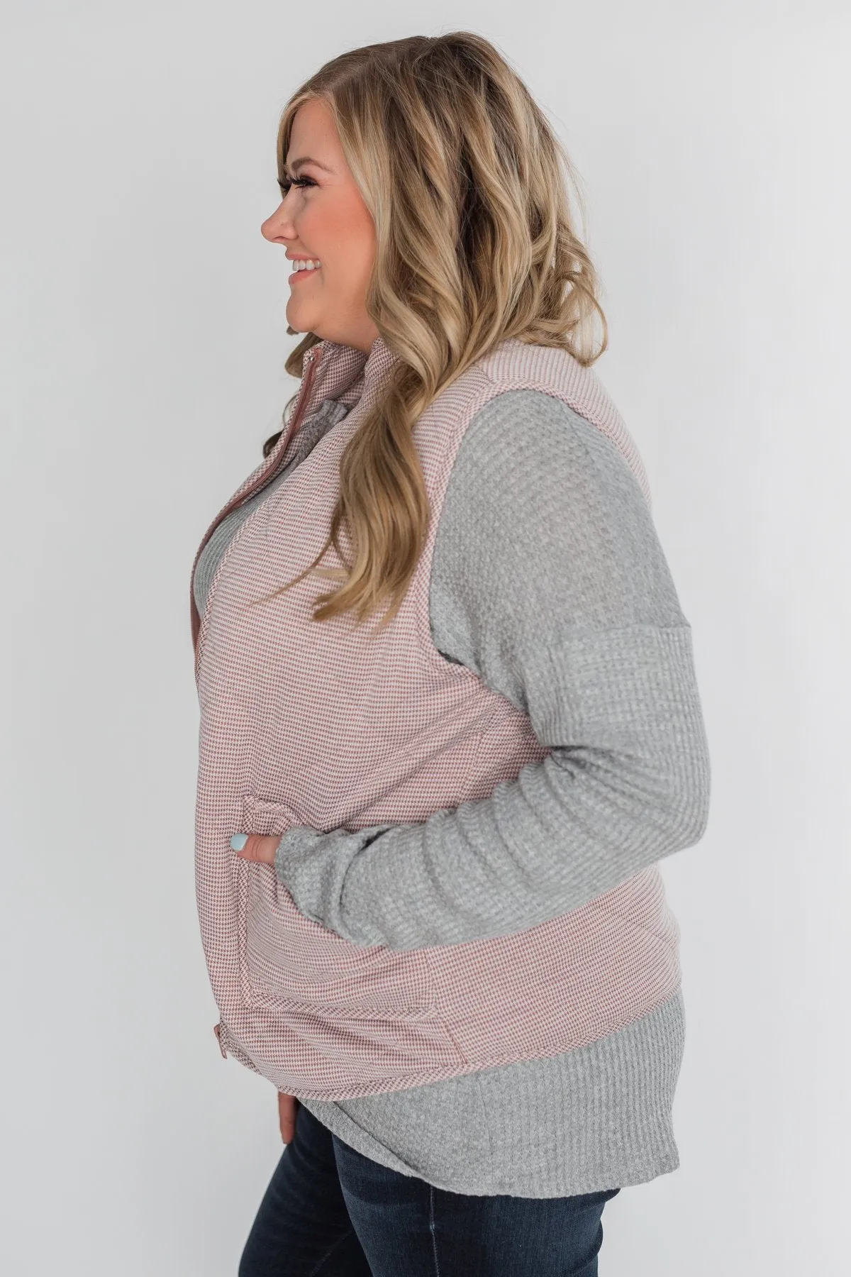 Quilted Pocket Vest- Mauve