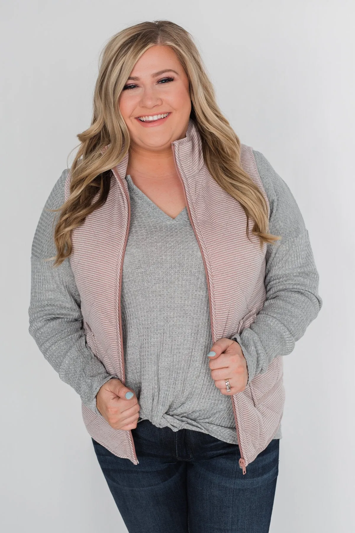 Quilted Pocket Vest- Mauve